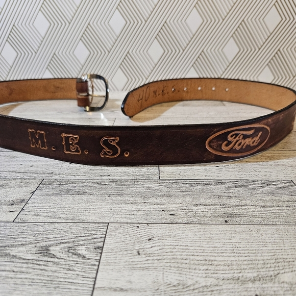 Vintage Leather Belt Ford Logo - Picture 2 of 6